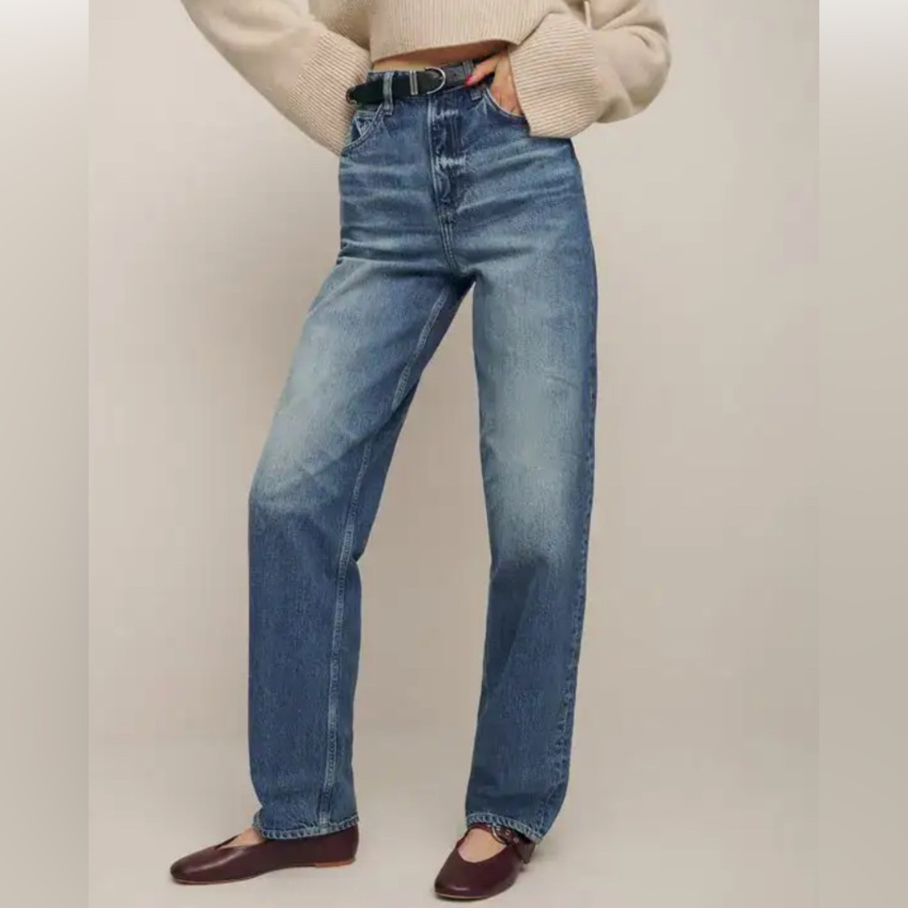 Reformation Women's Noa High Rise Barrel Jeans in Blue